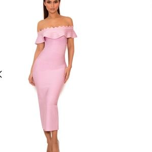 House Of CB, 'Amadea' Lavender Fluted Off Shoulder Dress, Size L